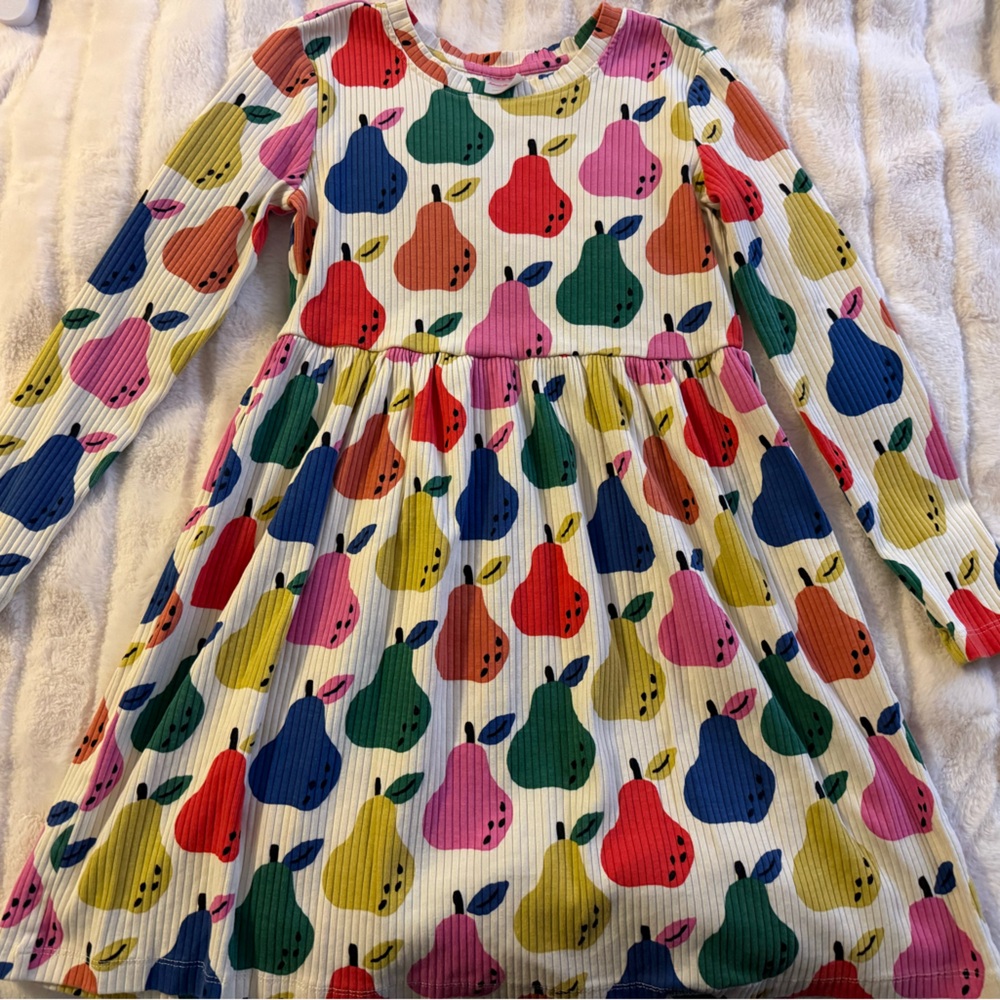 Hanna Andersson Multicolor Pear Print Long Sleeve Dress - White Base